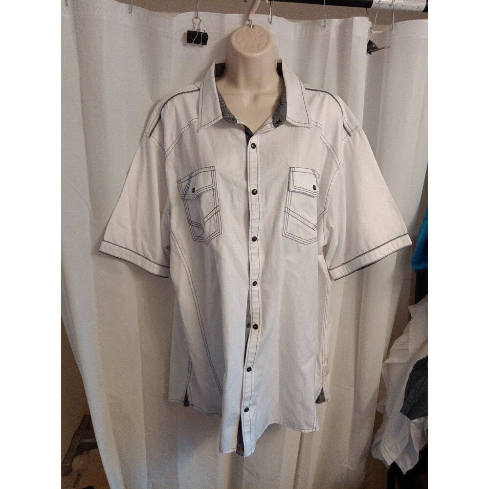 BUCKLE BKE WHITE GRAY STITCH BUTTON FRONT SHIRT XXL